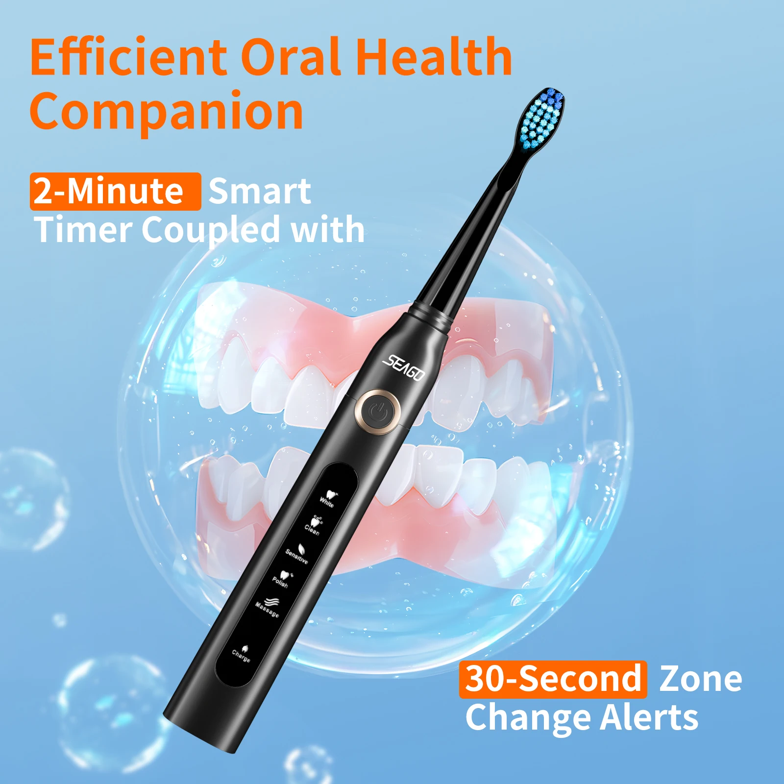 Seago Kids Electric Toothbrush Sonic Toothbrush for Child with 8 Replacement Brush Heads 5 Modes Waterproof Smart Timer SG-507