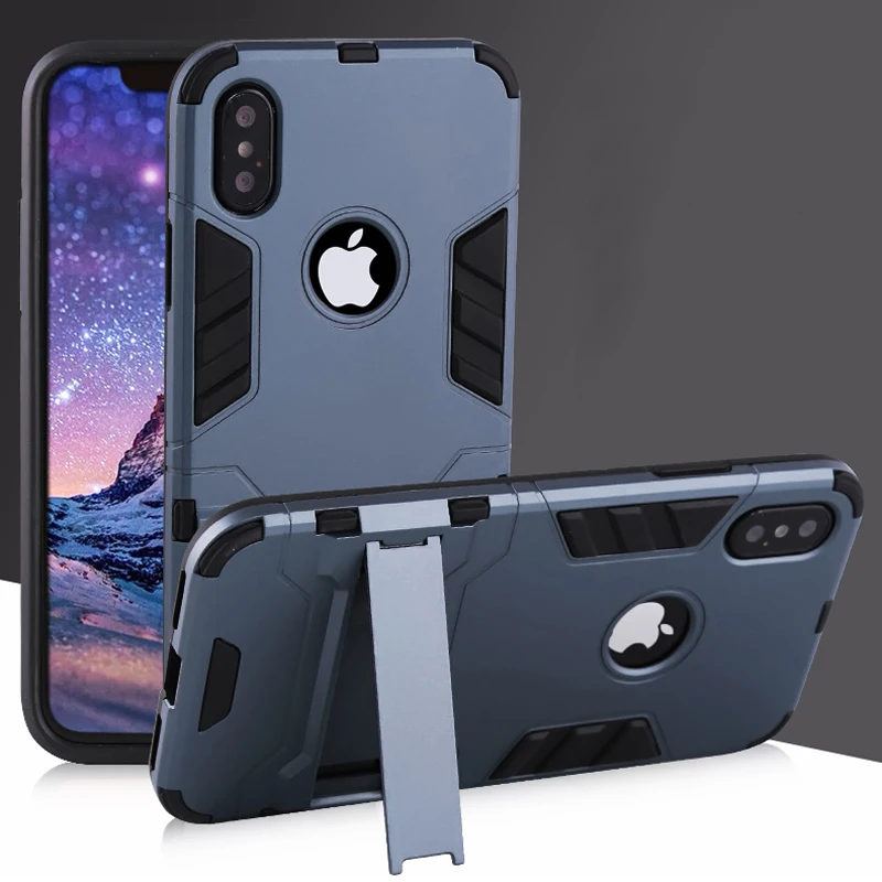 Armor Stand Case for Apple iPhone X XS XR XS MAX PC Hard Shockproof Kickstand Soft Back Cover Shell for iPhone X Xs Max XR