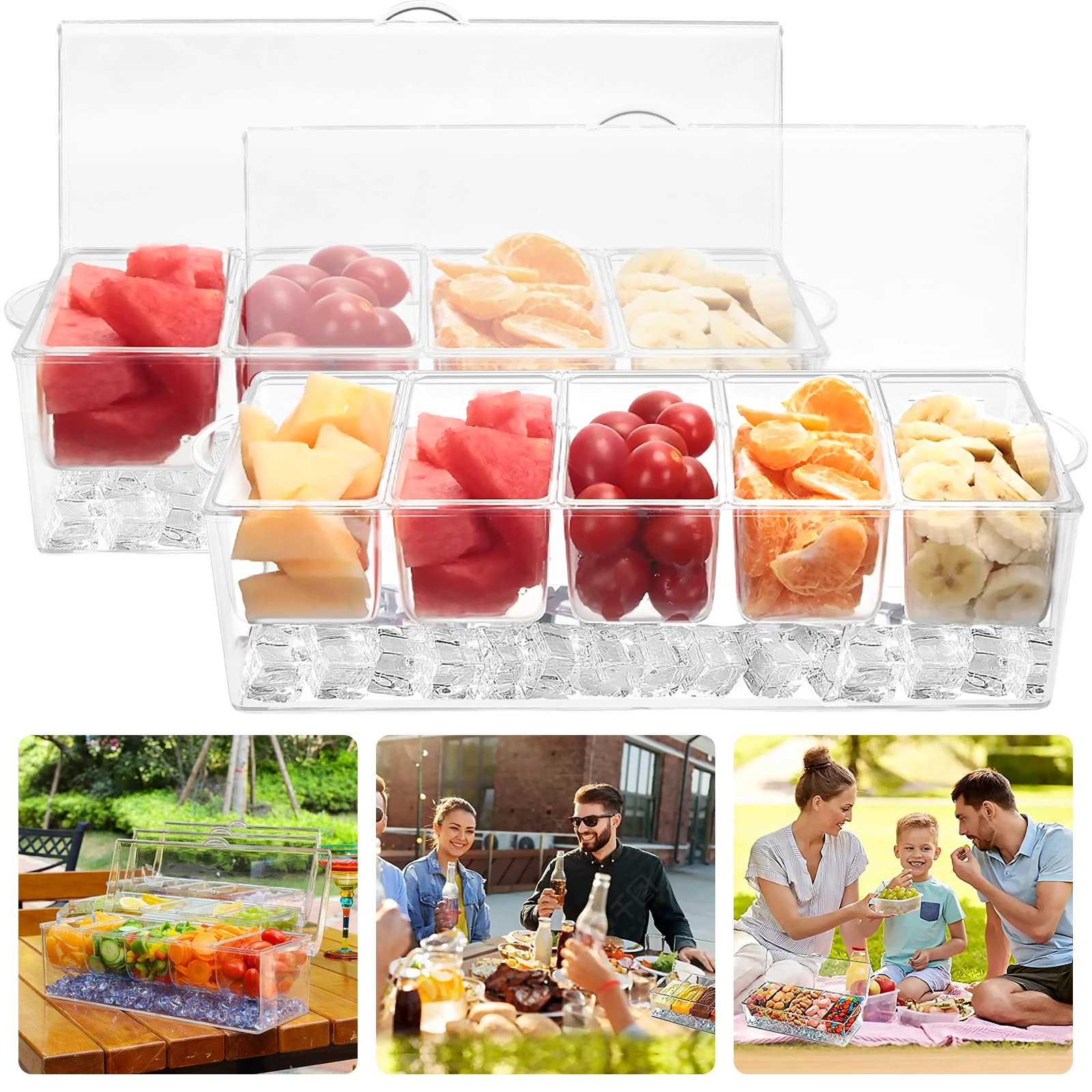 

4/5 Tray Condiment Server with Lid Removable Compartments Reusable Chilled Condiment Caddy Clear Food Grade Fruit Serving