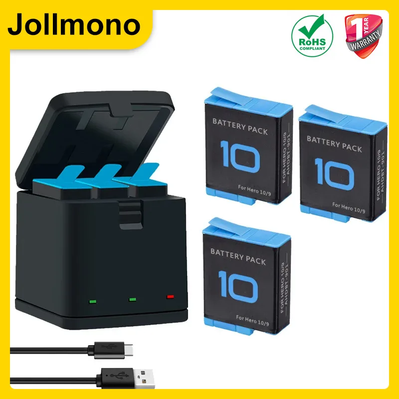 1800mAh AHDBT-901 Camera Battery Batteria With LCD USB 3 Ways Charging Box For GoPro Hero 9 10 11  Sport Cameras