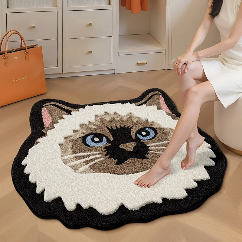 Creative Cat Shape Rug, Living Room Bedroom Decor Carpet, Thickened Dense Flocking, Plush Soft, Secure Pile, Absorbent Non-Slip