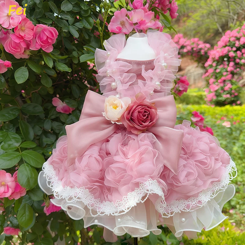 lace dog dress Pink Lace and Ruffles Dog Dress