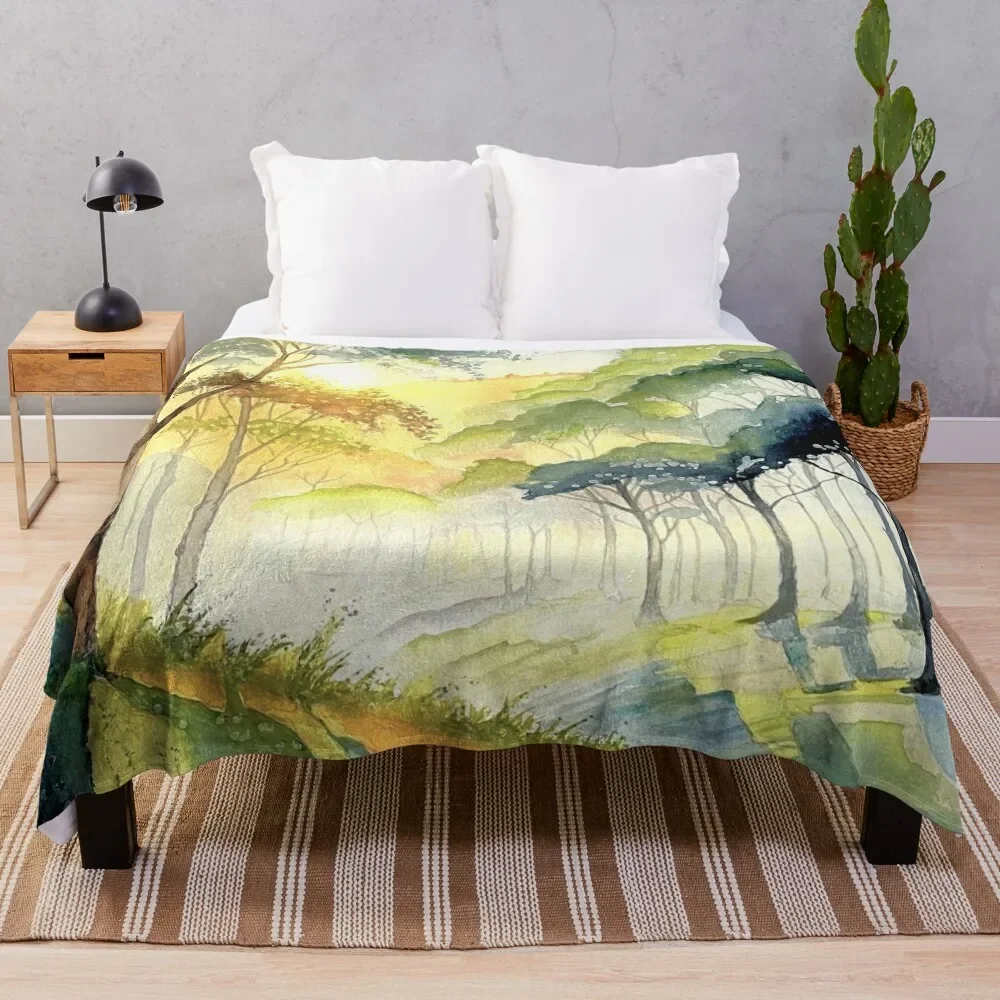 

Original watercolour of a misty mountain sunrise. Throw Blanket Cozy Microfiber Throw Blanket for Home Bedroom
