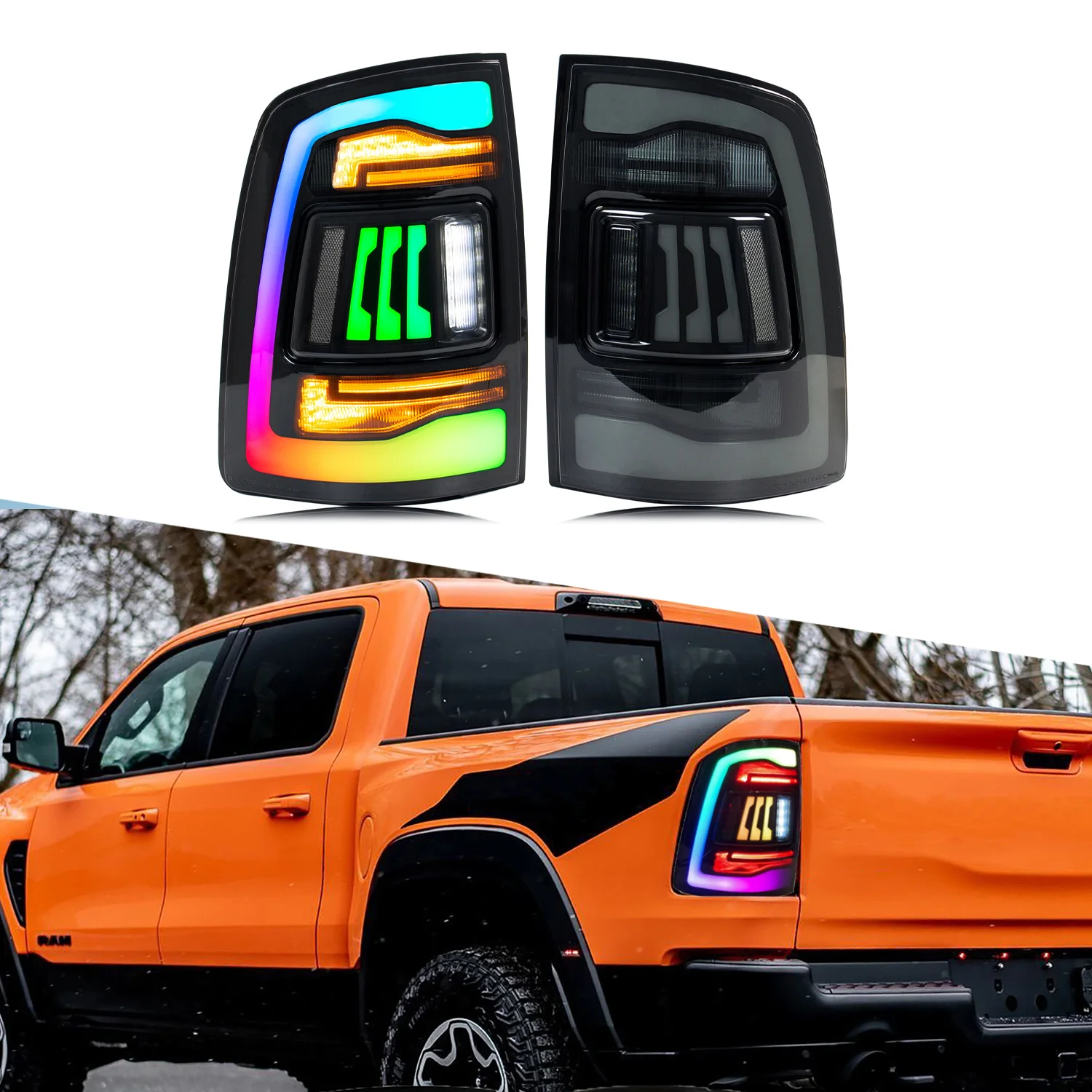 RGB Taillights For 2009-2018 Dodge RAM Truck 1500 & 2500 Plug Play Pick-Up Car Rear Lamp New Condition Automobile Accessory