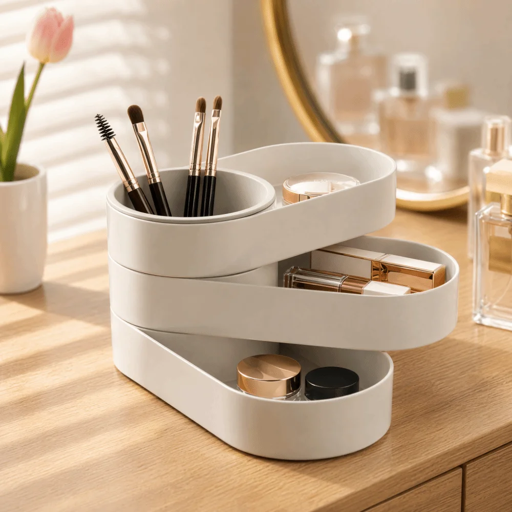 360° Rotating Multi-Layer Storage Box Large Capacity Minimalist Jewelry Storage Box Plastic Makeup Brush Storage Bucket