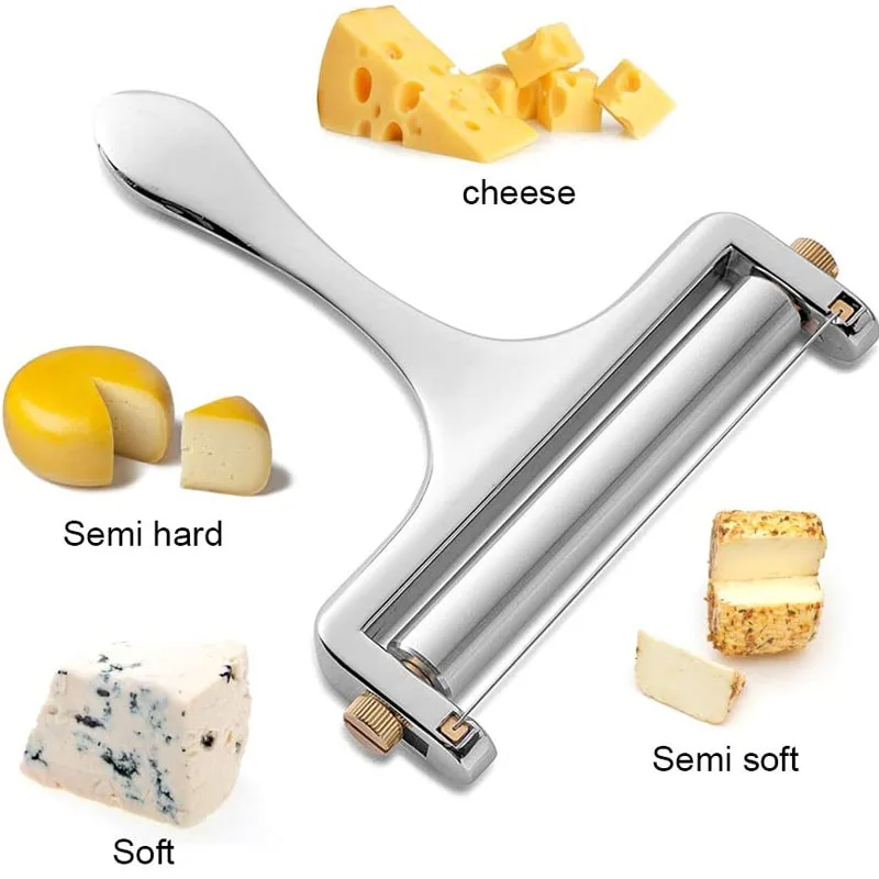 Cheese Slicer Adjustable Thickness Stainless Steel Wire Cheese Tools for Cheddar Gruyere Raclette Mozzarella Cheese Block