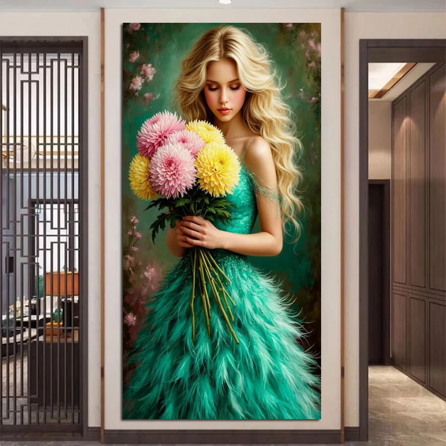 

Fullcang красивая женщина красочные цветы большой размер Diy алмазная живопись девушка полная дрель мозаика вышивка картина 50x100 см