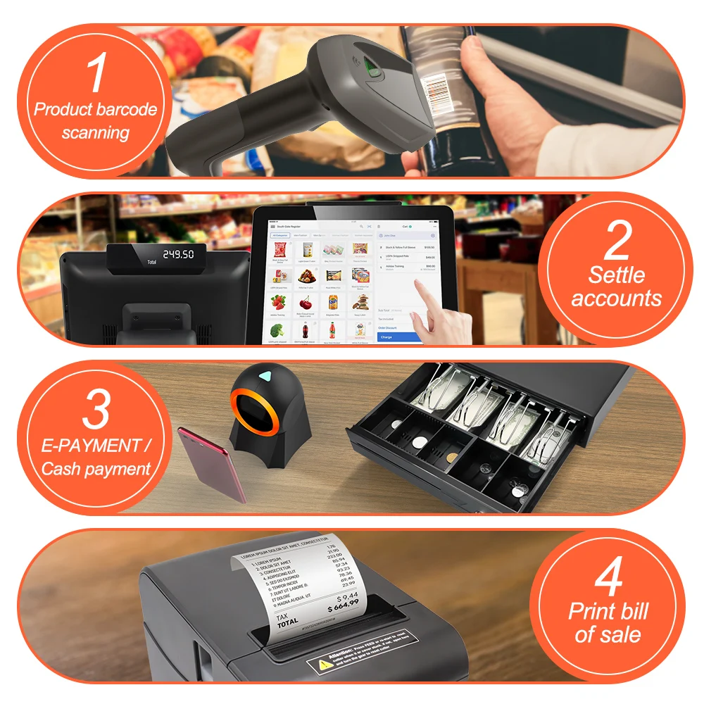Desktop POS Computer Cash Register Touch Screen All in One POS System Terminal Machine with Scanner / Printer / Drawer