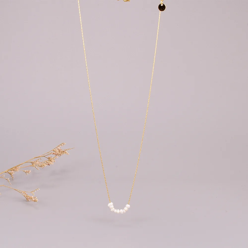 L25 Japanese-style small smile necklace with eight freshwater pearls, bamboo joint chain and stainless steel jewelry