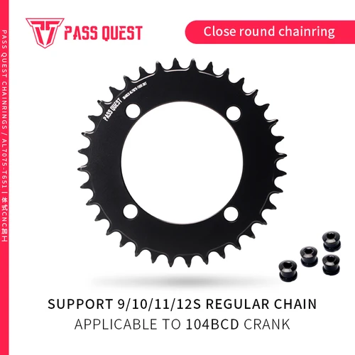 PASS QUEST-104BCD Bicicleta de montaña redonda Aero colorida, bicicleta de carretera, plato ancho estrecho, rueda dentada 32-48T, plateada y negra