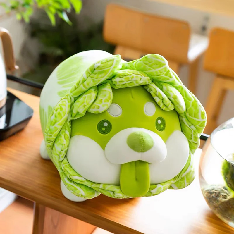 Cute Vegetable Fairy Plush Toys Japanese Cabbage Dog Fluffy Soft Shiba Inu Pillow Stuffed Animals Doll for Kids Baby Girls Gifts