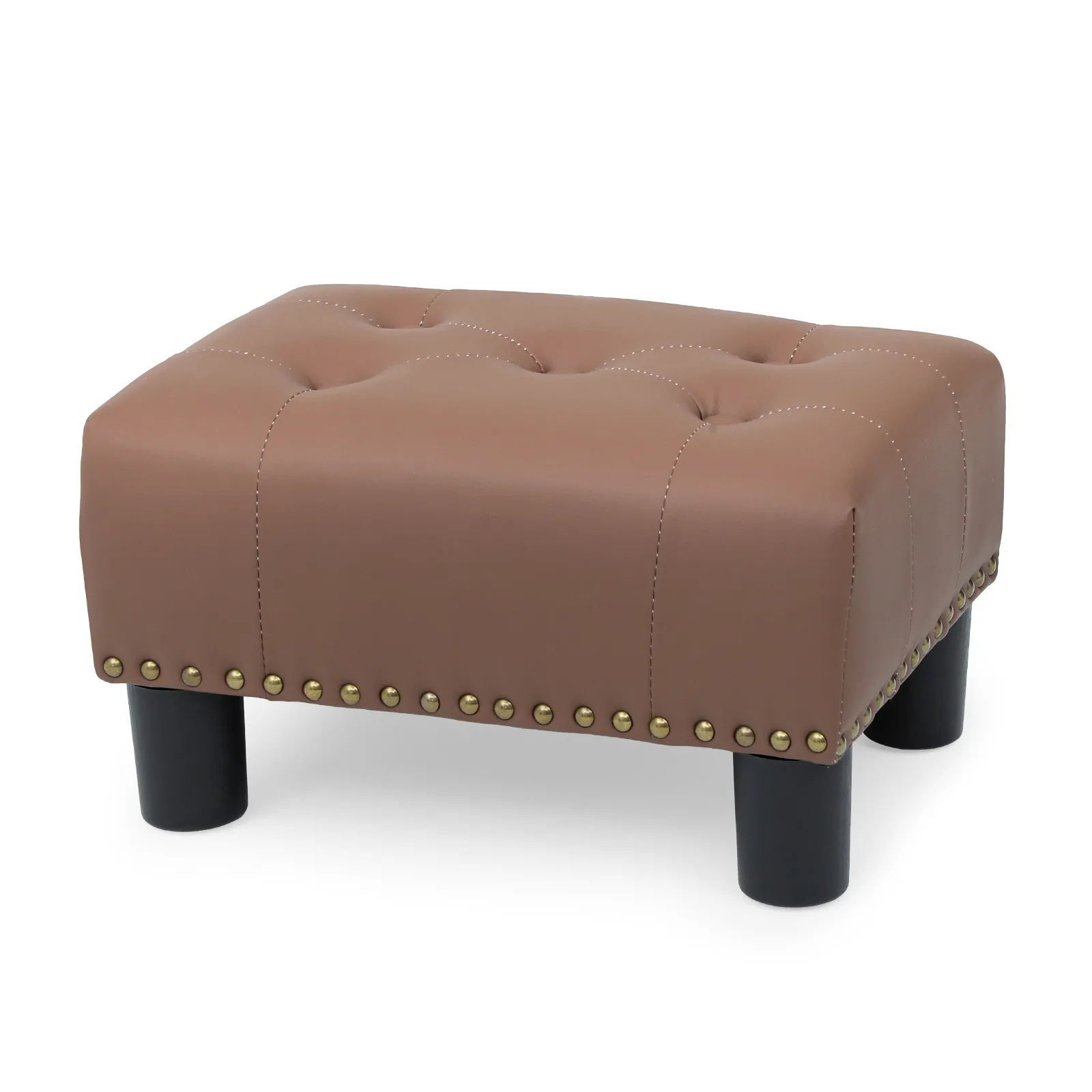 

15"Brown Small Lift Top Ottoman Tufted Benches Upholstered Modern Footrest Stool