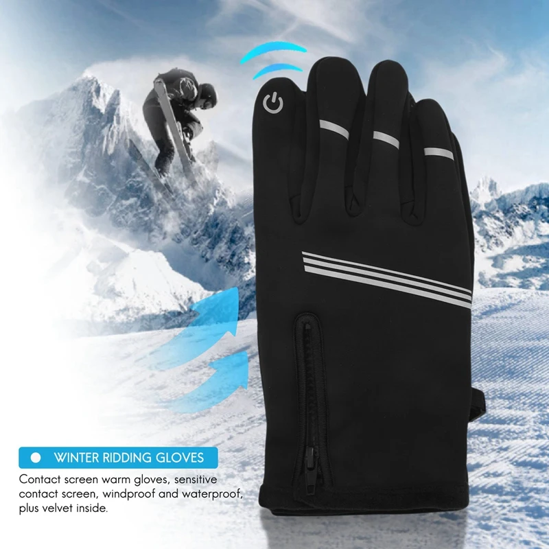 Winter Riding Gloves Contact Screen Waterproof Gloves Plus Velvet Windproof Cold-Proof Motorcycle Bike Riding Gloves