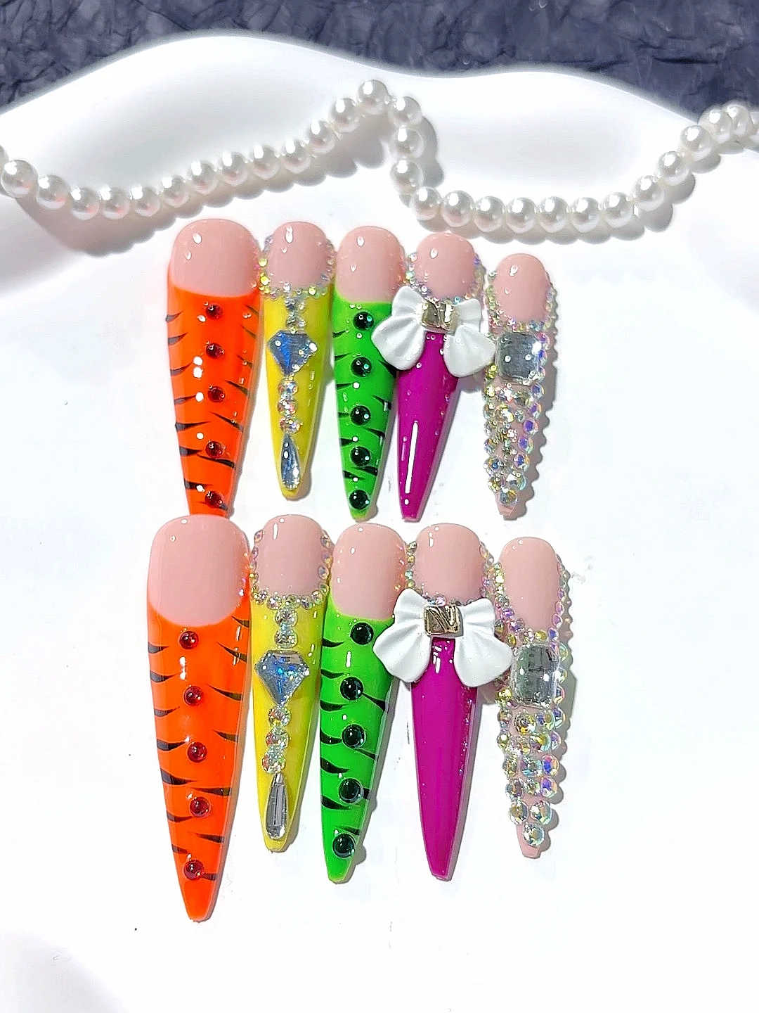5cm Multi-Color French Butterfly Rhinestone Long Pointed Fashion Nail Art (M039)