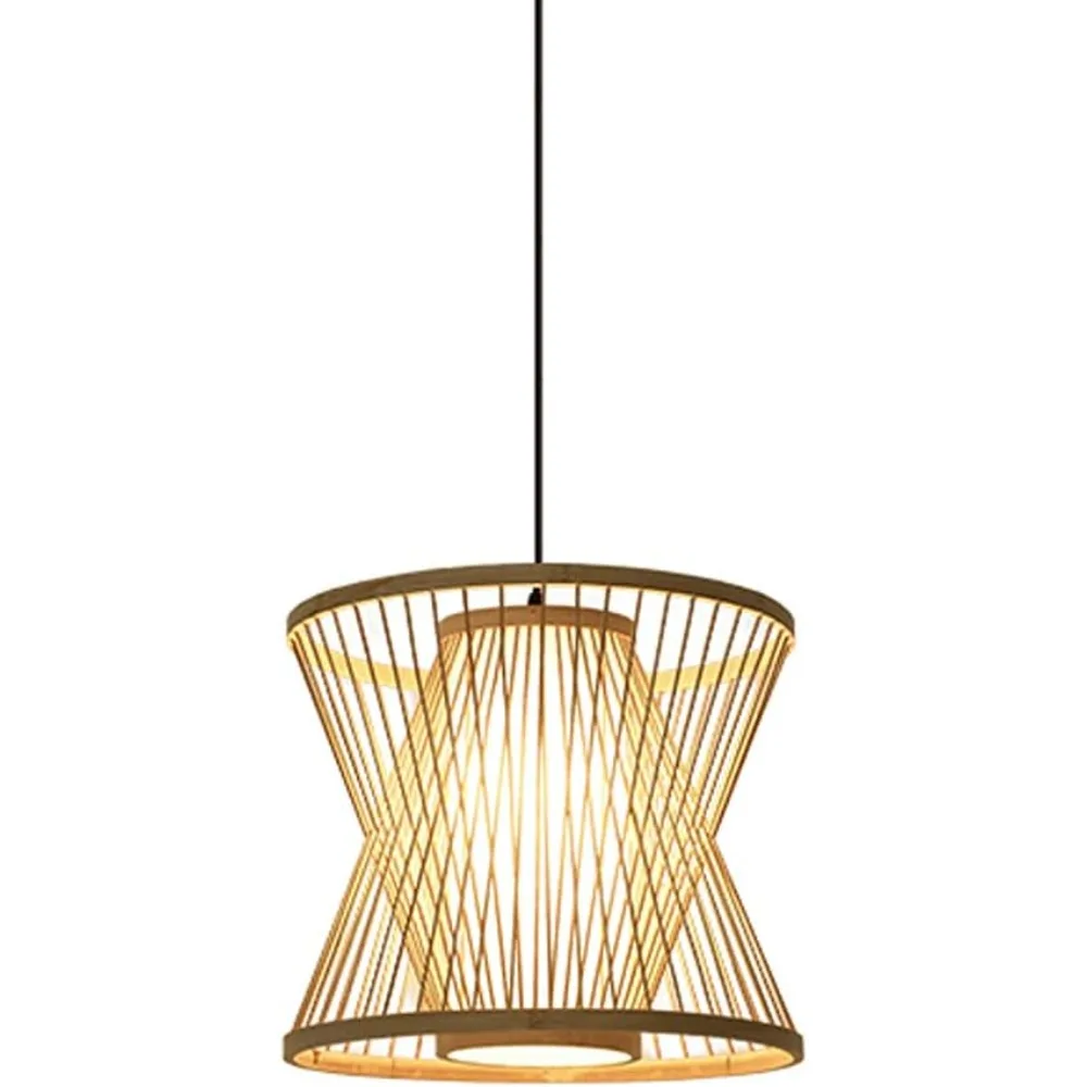 Japanese Style Teahouse Ceiling Chandelier Bamboo Art Lampshade Pendant Light For Bedroom Balcony Courtyard Study(E27 Base 35cm)