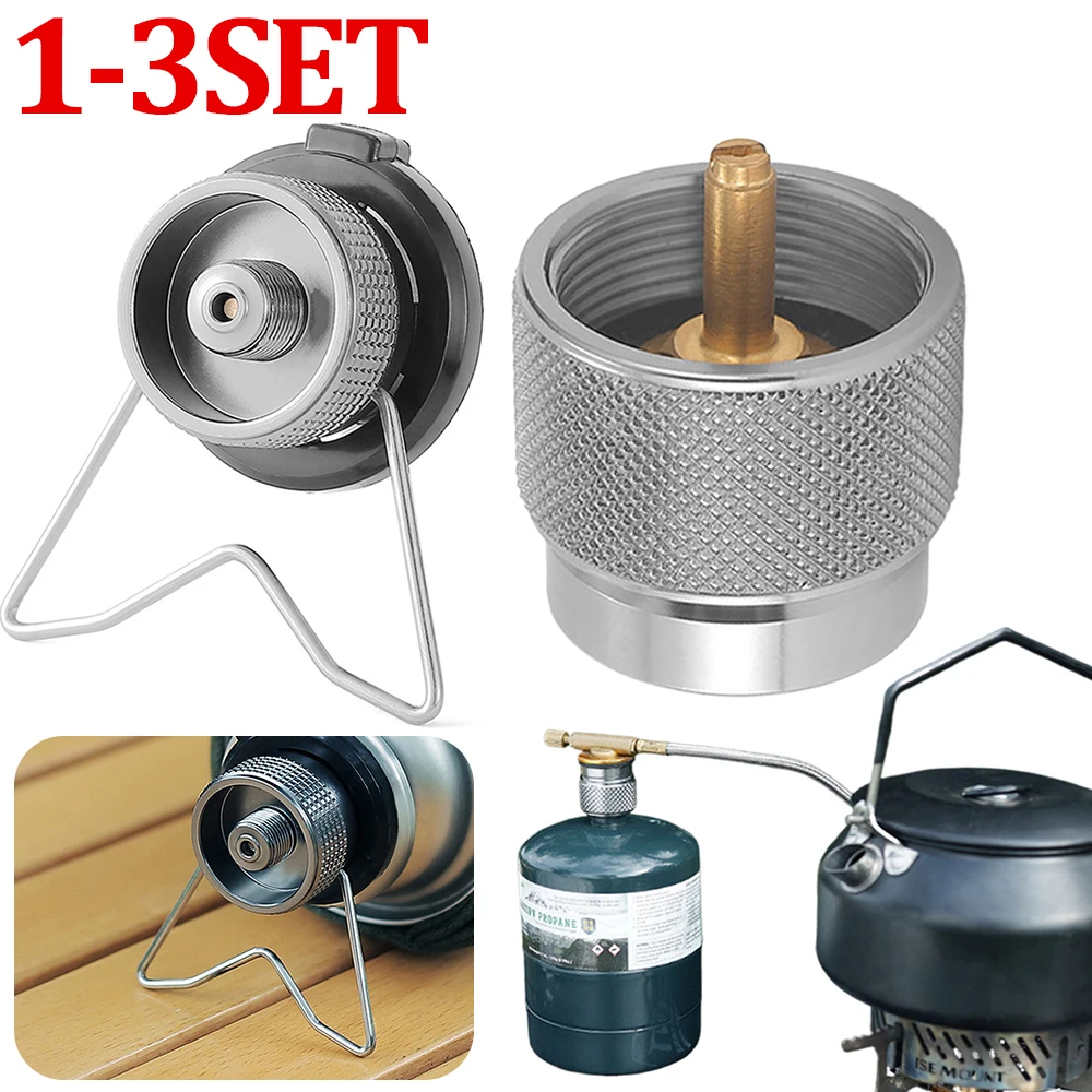 1-3set Gas Stove Adapter Aluminum Alloy Camping Gas Converter Butane Gas Adapter with Bracket Cassette Gas Cylinder Converter