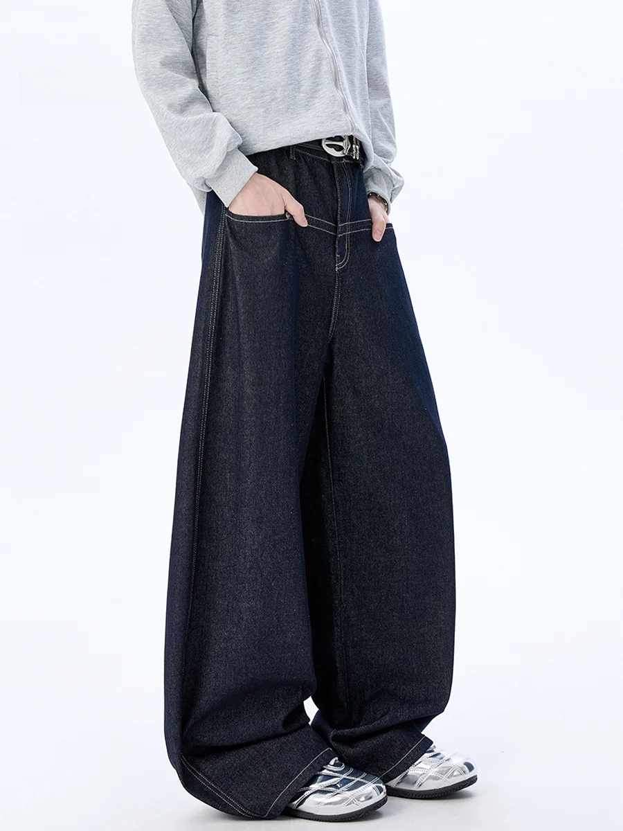 

Cleanfit Men's Retro American Denim Blue Jeans Straight Leg Wide Leg Pants Trousers Casual Wear Polyester Fiber mid Waist