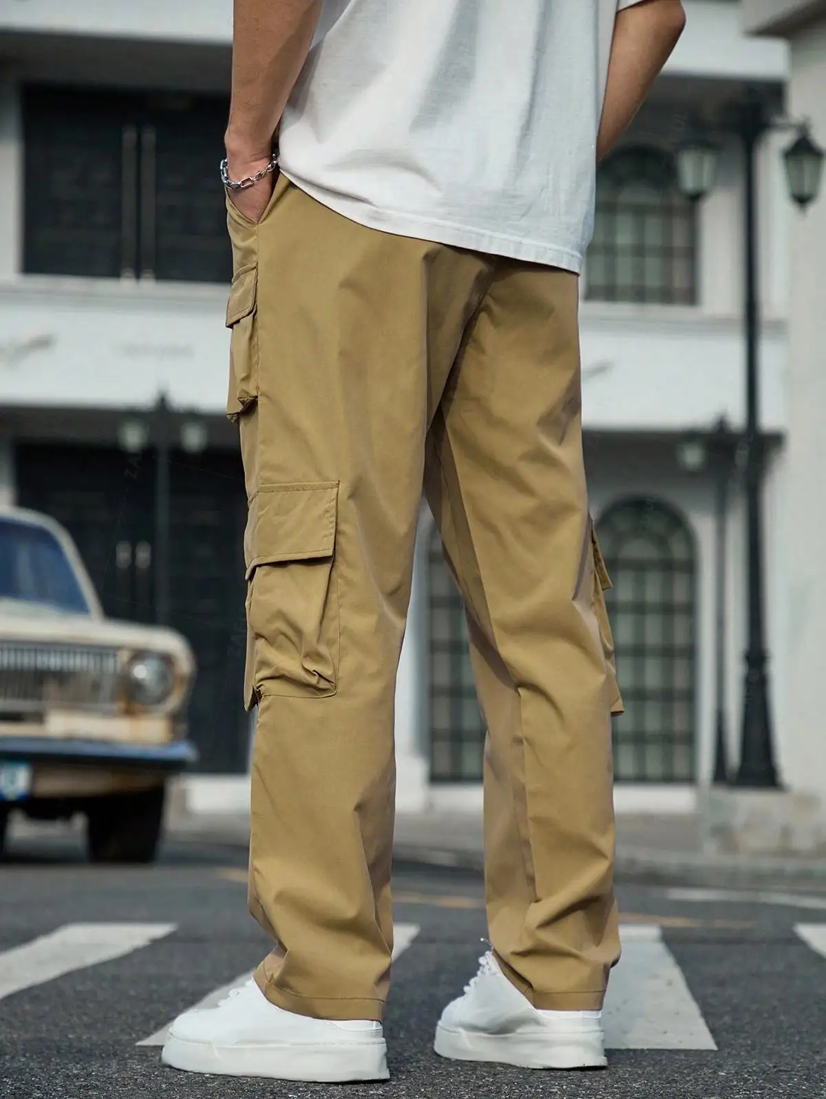 ZAFUL Men's Streetwear Techwear Solid Color Multi-pocket Drawstring Straight Leg Cargo Pants