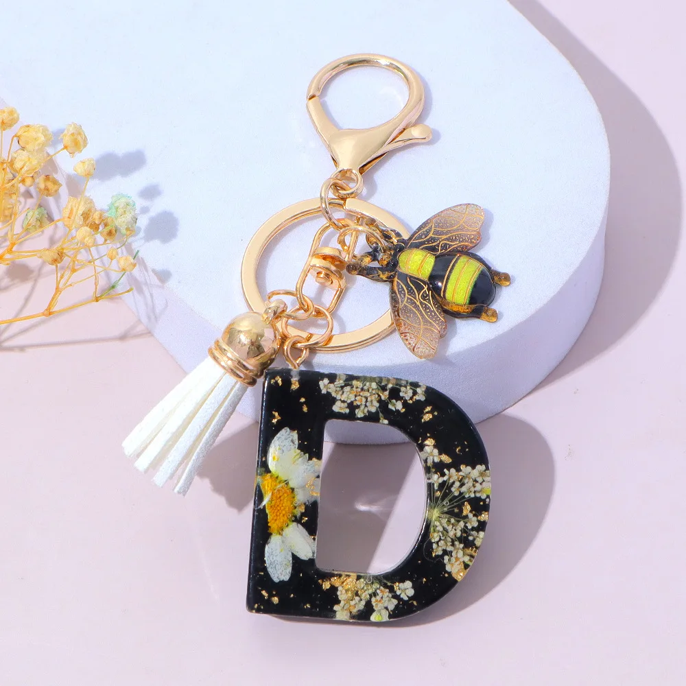 Fashion Bee Daisy Dried Flower Keychains Resin