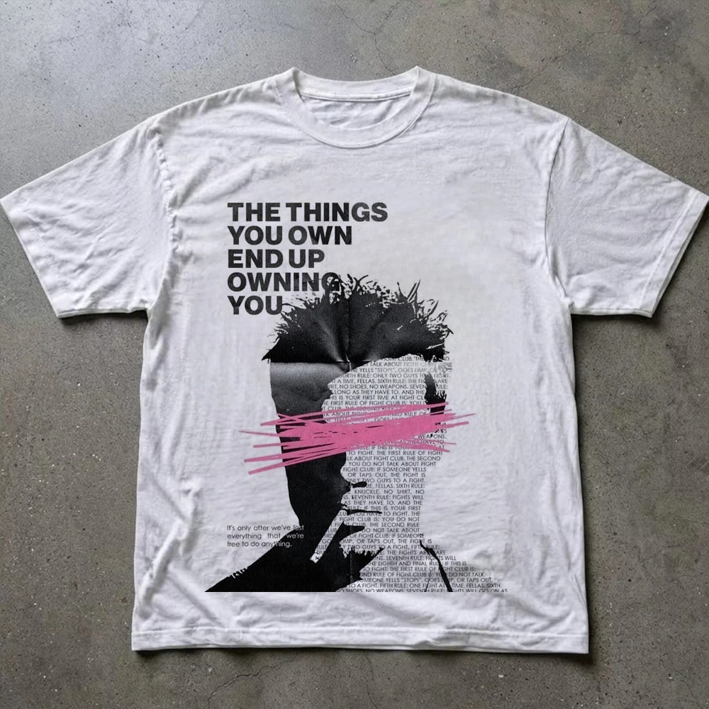 Vintage Fight Club Movie Graphic Print T-Shirt Men Women 90s Cotton T-shirt Aesthetic Streetwear Harajuku Y2K Casual Tee Tops