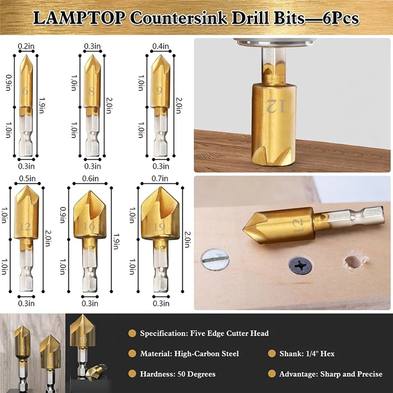 28 Pcs Woodworking Chamfer Drilling Tools, Including Countersink Bit, Wood Plug Cutter Drill Bit Set