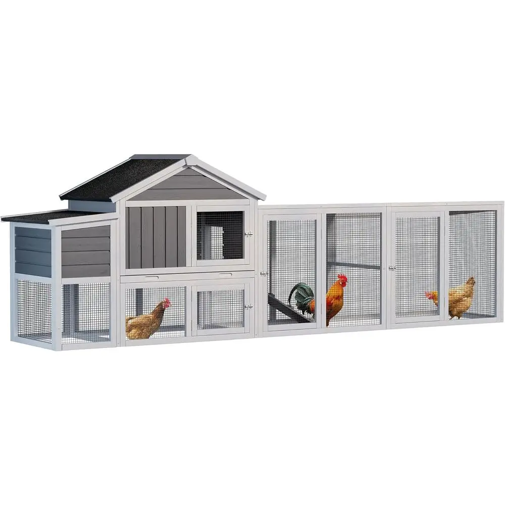 

Large Gray Wooden Chicken Coop with Outdoor Run, UV-Resistant Panel, Nesting Box, Lockable, Removable Tray for 2-4 Chickens or S
