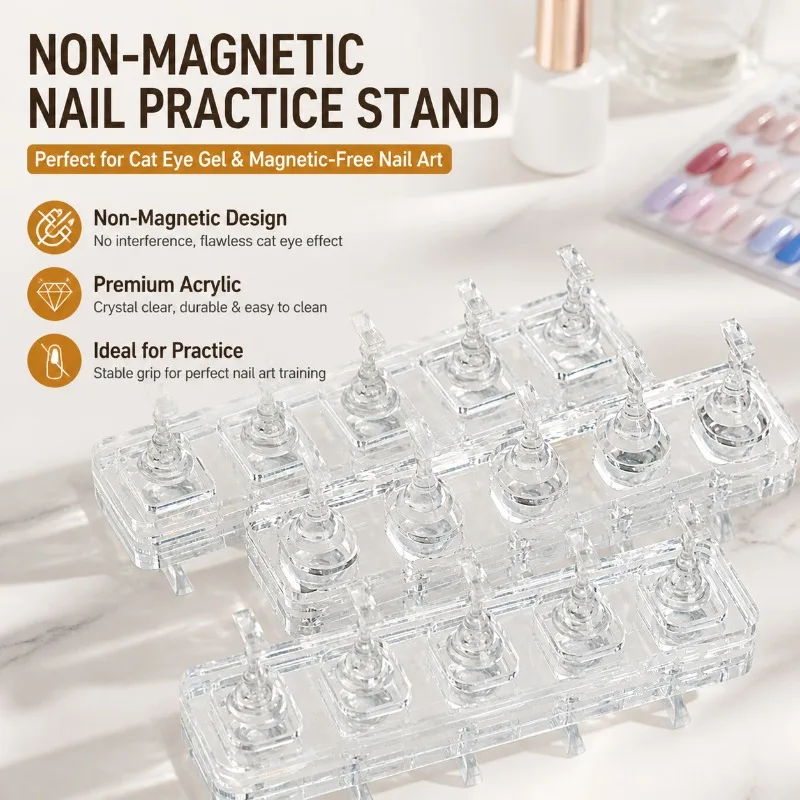 Professional Acrylic Nail Art Practice Stand Non-magnetic Holder for Press on Nails Stable Grip Cat Eye Gel Design Display Tool