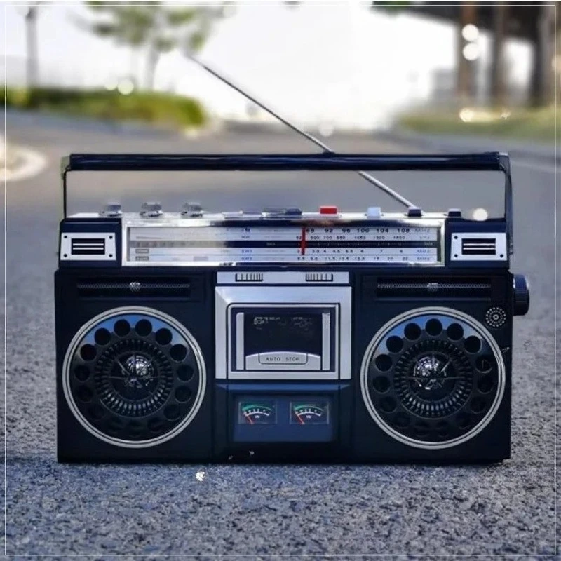 Portable Vintage Retro Bluetooth Boombox Stereo Audio Multiband AM/FM/SW Radio Cassette Tape Recorder MP3 Player USB