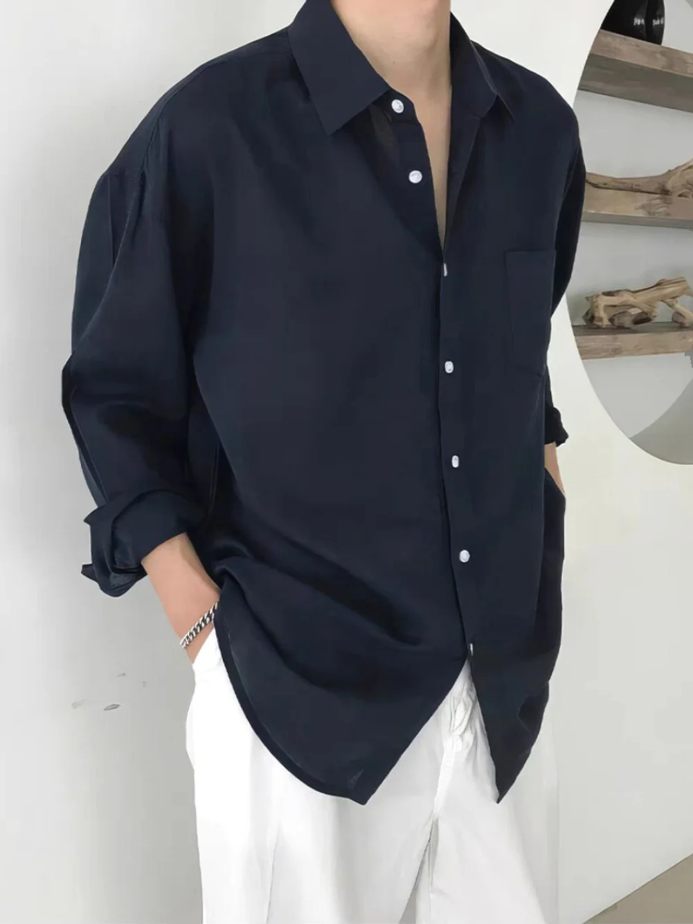 

Мужская рубашка из американского хлопка и льна: комфортная, свободная, с длинным рукавом, повседневная, универсальная, для работы, активного отдыха, защиты от солнца.