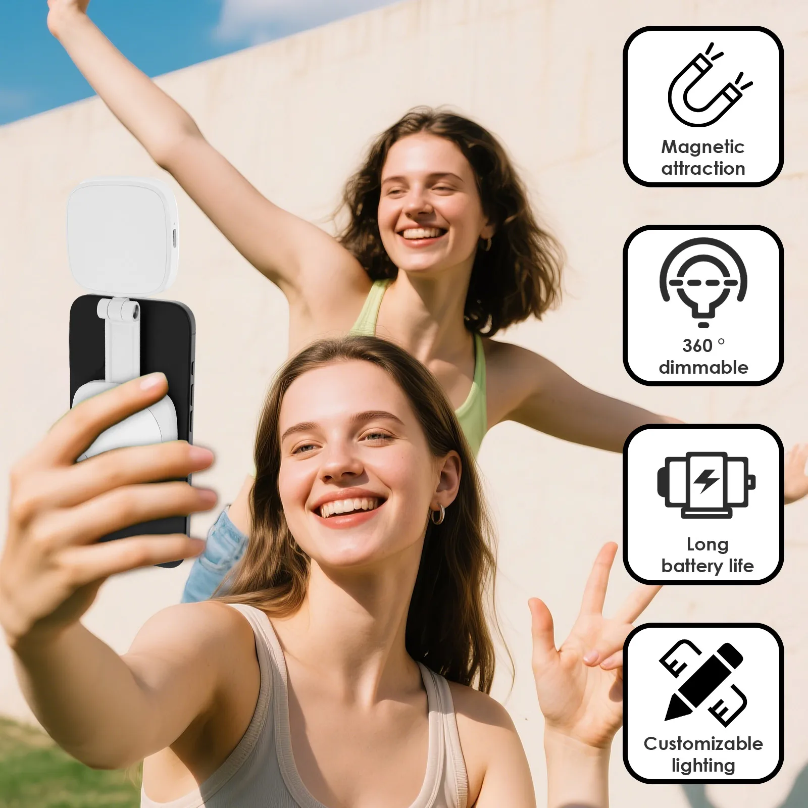 Lampu Ponsel Selfie Magnetik PP 5 Tingkat Kecerahan Dapat Disesuaikan Lampu Isi Ponsel Magnetik dengan Kepala Putar Ganda 360 °   Isi untuk