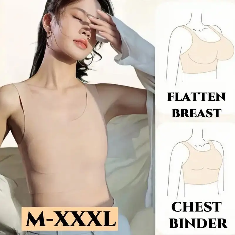 Women Chest Binder Tank Top Bra Minimizer Compression Anti Nipple Show Breathable Back Smoothing Sports Shockproof Bras