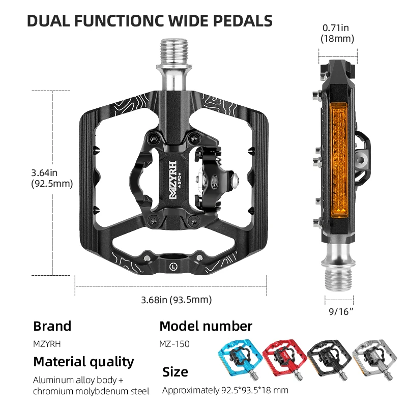 Reflective Two Usages Bicycle Pedal 2 In 1 With Free Cleat For SPD System MTB Aluminum Anti-slip Sealed Bearing Lock Accessories