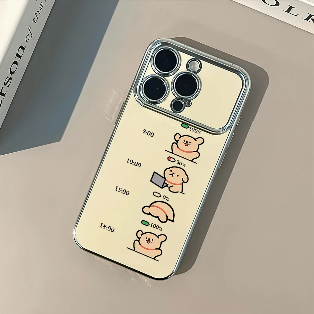 Cute Lines Puppy Charge Electric Ferry Large Window Phone Case For iPhone 12 11 13 14 15 16 Max Pro Plus Shell