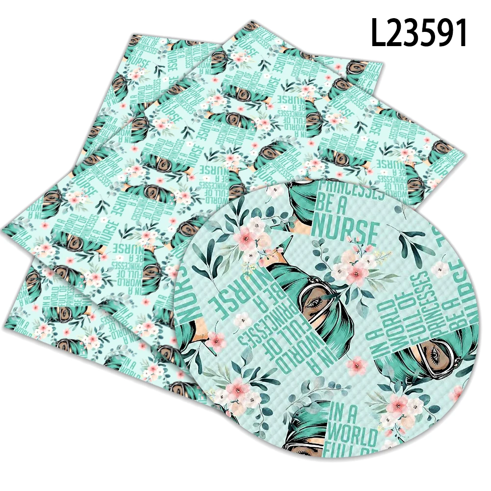 

Medic Nurse Medical treatment Cartoon Print Artificial leather DIY Earring Hair Bow Bag Crafts faux Leather 22X30CM