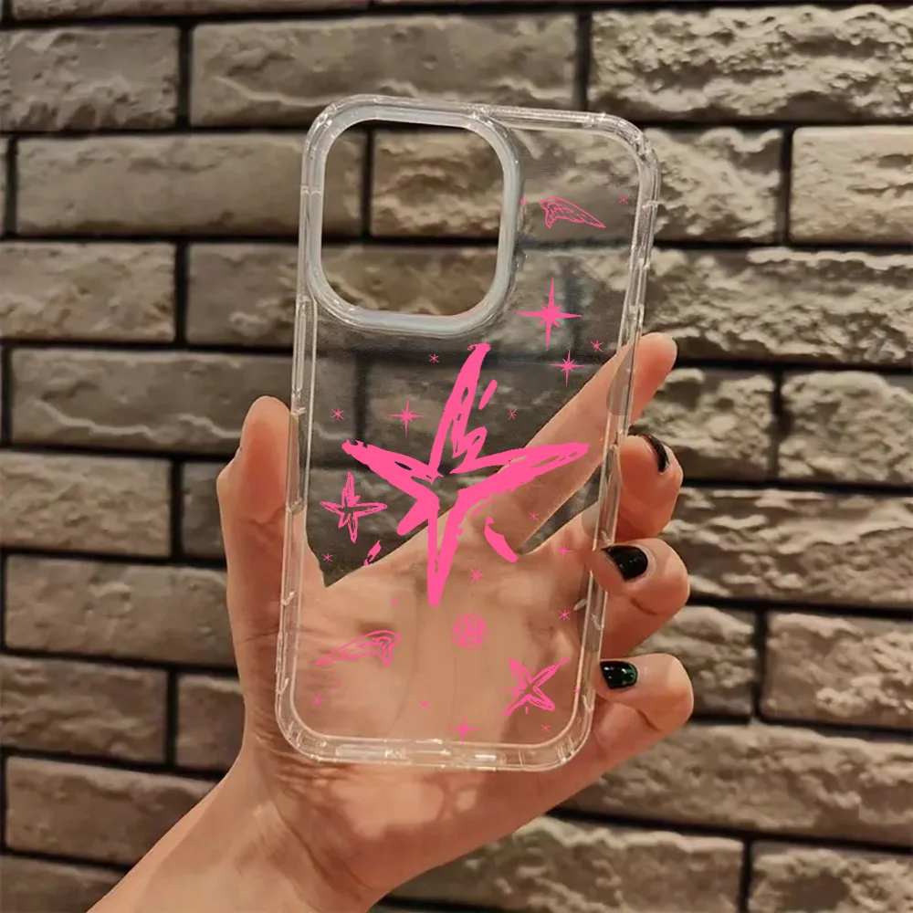 Custodia per telefono trasparente estetica Pink Star TXT Mini-Series per iPhone 17 16 13 14 15 Pro Max