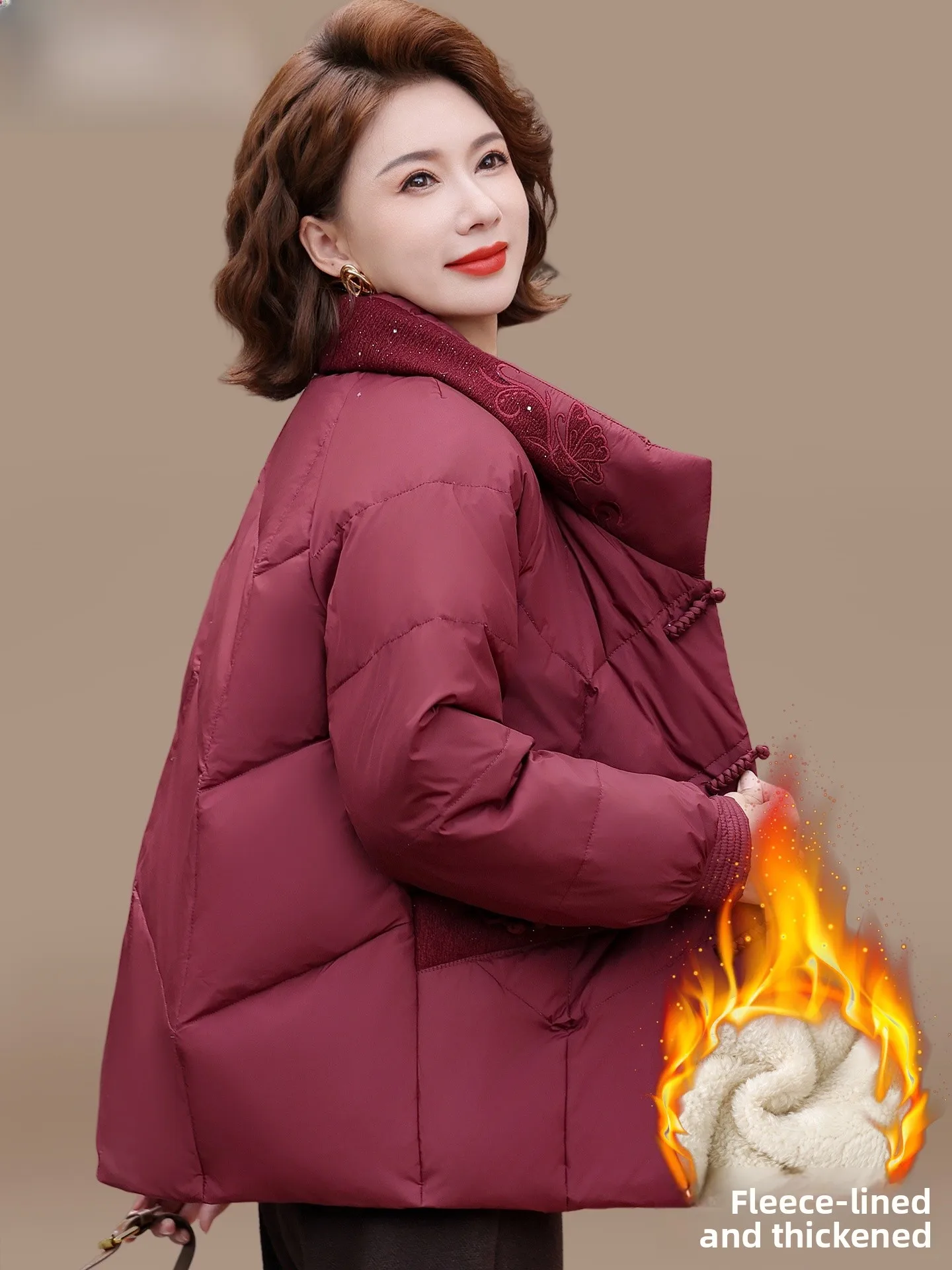 

Thiened down Cotton Jaet ort Sle Women's Faionable Warm Winter Coat Stand Version No Hood for Middle-Aged And El...