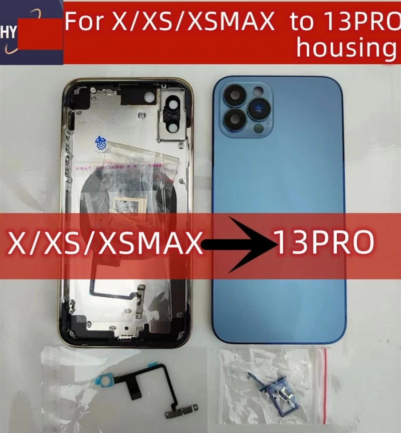 For X/XS/XSMAX Like 13 Pro Housing X Up To 13 Pro Housing XS To 13 Pro Back DIY Back Cover Housing Battery Middle Frame Replacem