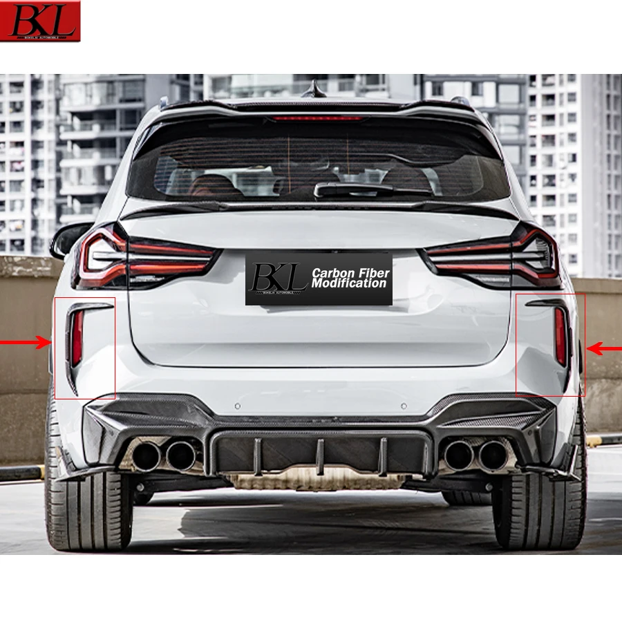 لسيارات BMW X3M F97 ألياف الكربون الجافة المصد الخلفي ضوء الإطار سكين الرياح تعديل المصد الخلفي الجانب سكين الرياح قطع غيار السيارات الديكور #5