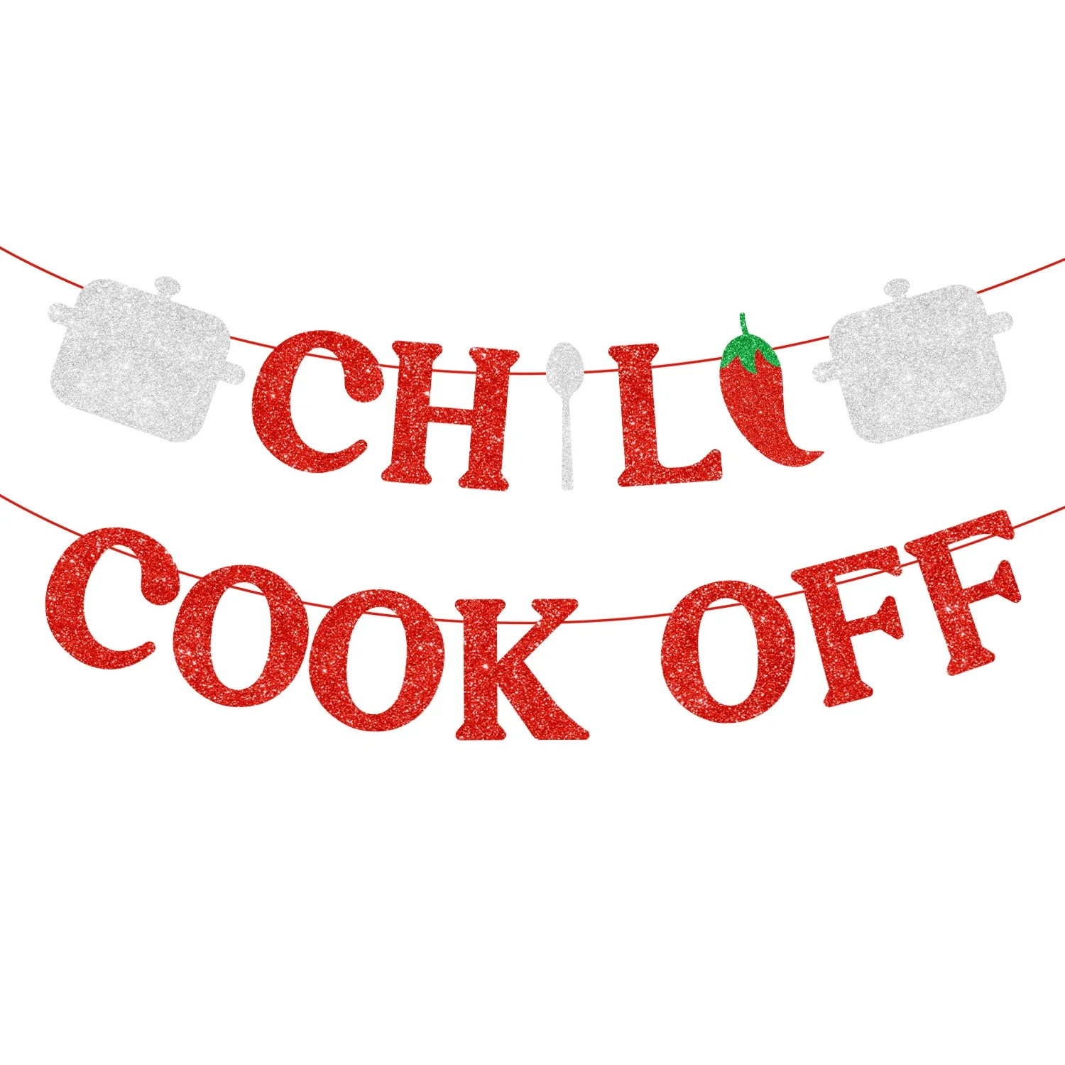 

Red Chili Cook Off Glitter Banner, Party Supplies, Mexican Fiesta, Cooking Party