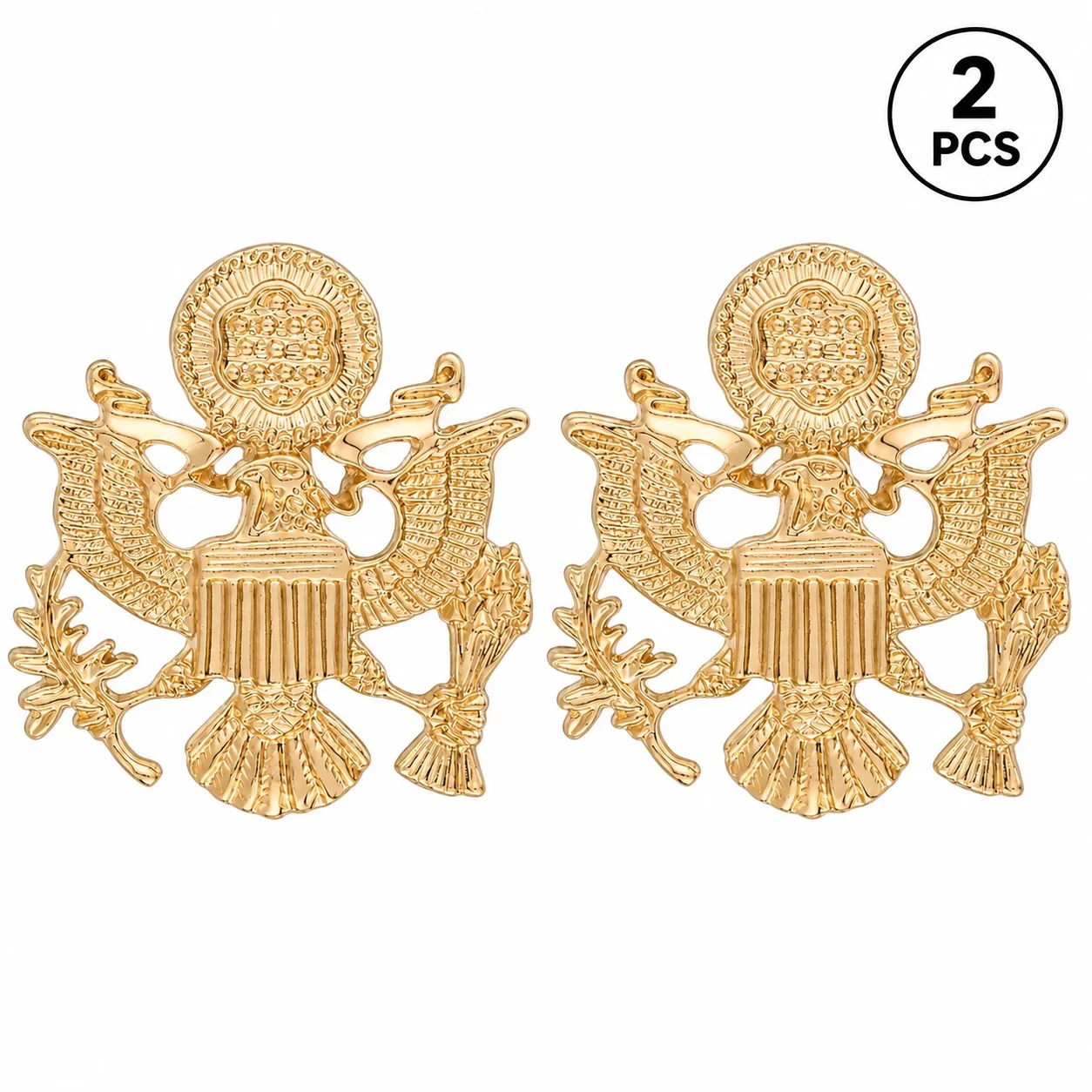 Double Headed Eagle Brooch Gold Tone 2 Piece Set Openwork Central Shield Spread Wings Metal Lapel Pins Crest Badge Collectibles
