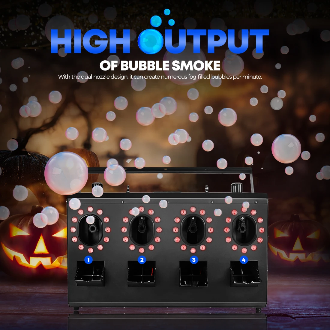 MOKA SFX 4 Ways LED Bubble Fog Machine 1400w DMX Remote Smoke Bubble Machine with Lights RGBW Large Capacity for Stage Events