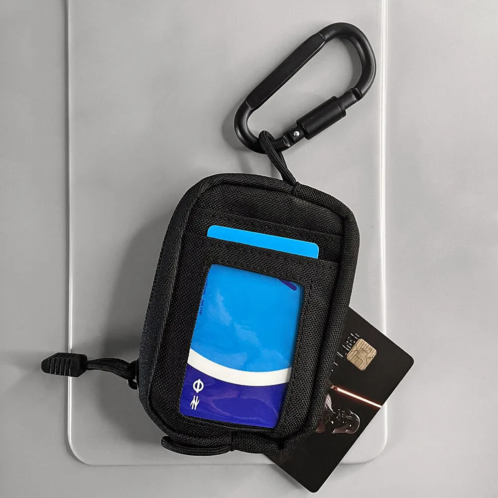 Small Pocket Money Wallet Outdoor Travel Sports Mini Coins Keys ID Card Zipper Pouch with Black Hanging Buckle