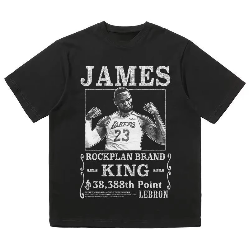Camiseta de Manga Corta Rock Project - Estampado de LeBron James, el Líder Histórico en Puntuación, Camiseta de Baloncesto de Algodón Grueso, Unisex