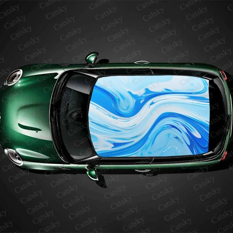 Tranquil Azure Blue Water Car Roof Sticker Wrap Racing SUV Accessories Packaging Painted PVC Custom Car Graphic Decal