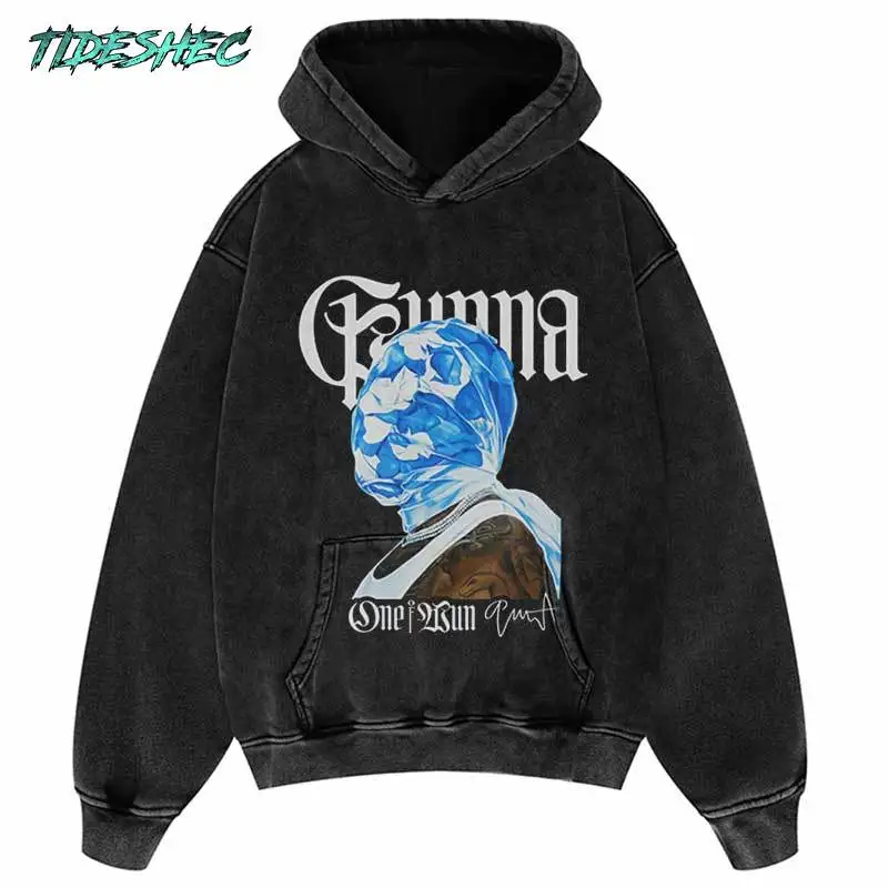 Vintage Black Hoodie Streetwear Hip Hop Alphabet Mask Boy Graphic Print Punk Hooded Sweatshirt 2024 Fashion Pullover Hoodies