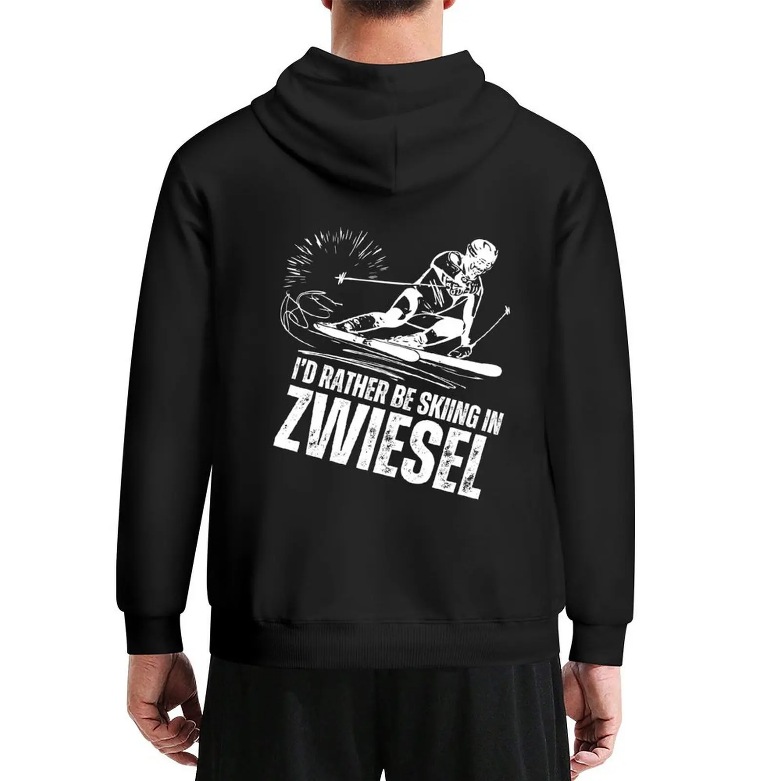 

Rough Retro I'd Rather Be Skiing in Zwiesel Germany Hoodie mens clothing graphic t shirts men autumn hoodie
