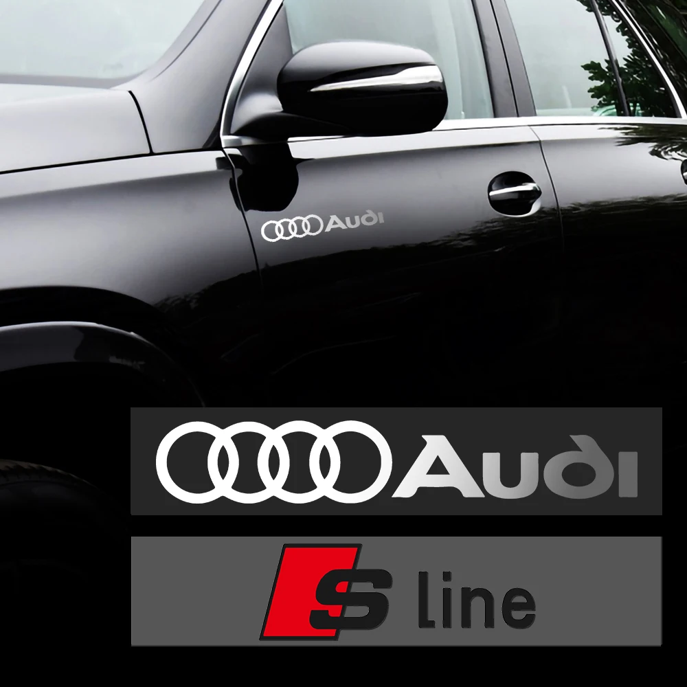 2 SZT. Naklejki z logo na karoserię, bagażnik i okna samochodu, akcesoria dekoracyjne do Audi Sline RS Quattro A4 A5 A6 TT A8 Q5 Q6 Q7 Q8 S A7 8P S3