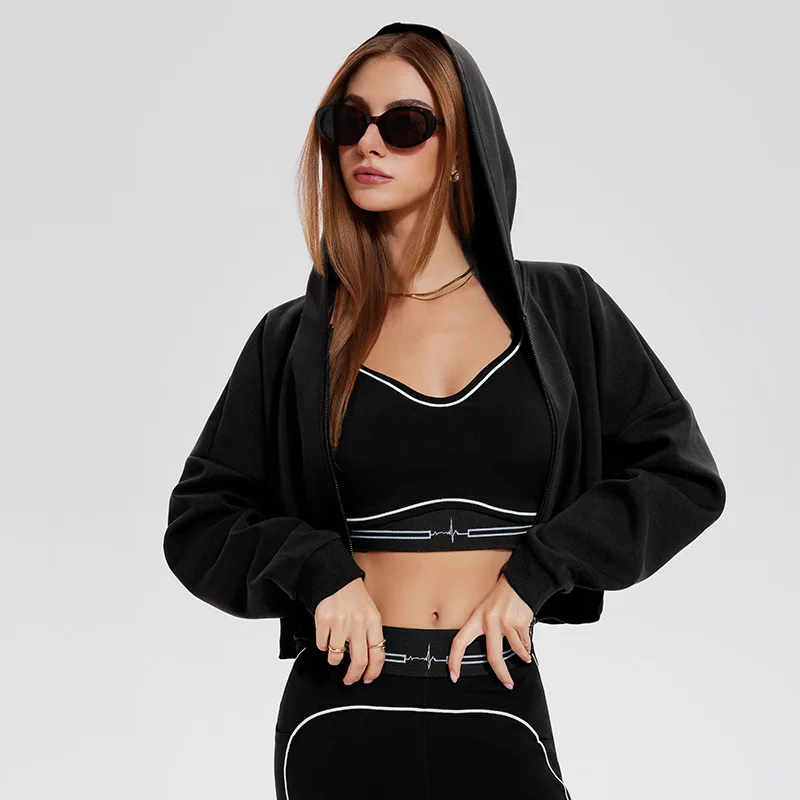THRUM 2026 New Women Fitness Jacket Cropped Butterfly Sleeve Full Zip Running Yoga Athletic Top Quick Dry Sportswear Coat
