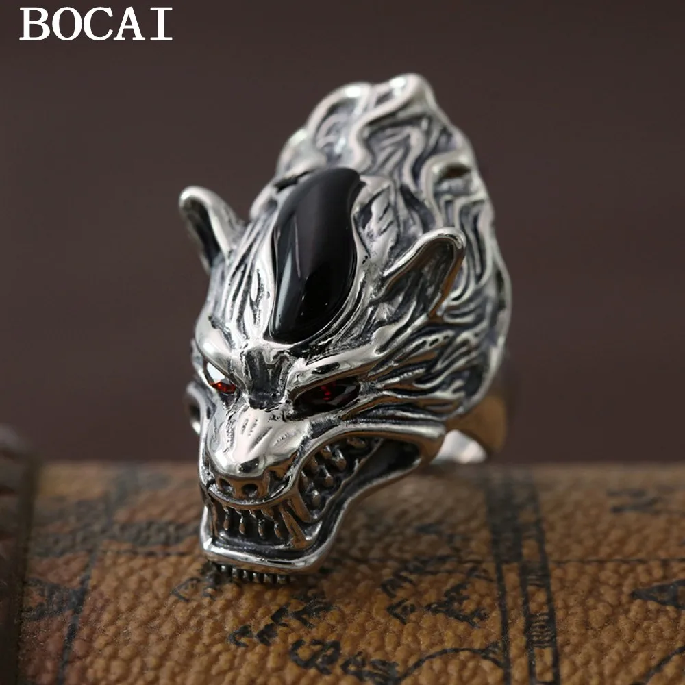 

BOCAI S925 Стерлингового Серебра Модные Ювелирные Изделия Серебряное Кольцо Ретро Личность Человек Тотем Волка Кольцо Легенды Волка