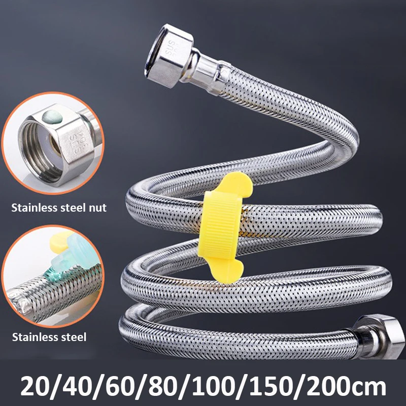 

Шланг для подключения к водопроводу G1/2" (20/40/60/80/100/150/200 см), гибкая соединительная трубка из нержавеющей стали в оплетке для горячей и холодной воды